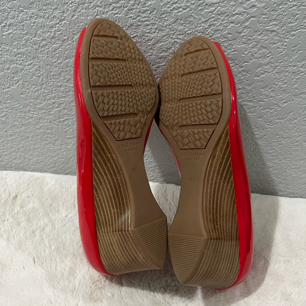 Cole Haan Red Patent Peep-Toe Wedge Pumps - Picture 7 of 8